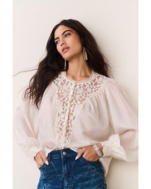 LoveShackFancy Carine Silk Lace Blouse For - Natural