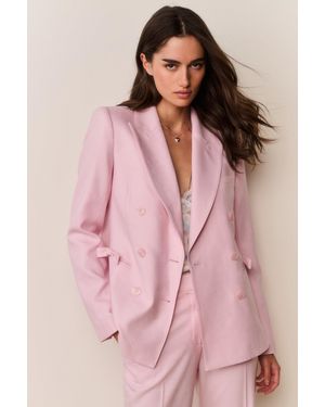 LoveShackFancy Gillian Linen-Cotton Bow Blazer For - Pink