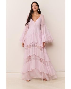 LoveShackFancy Devina Silk Chiffon Lace Maxi Dress For - Blue