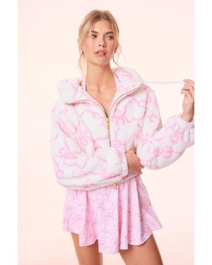 LoveShackFancy Darcelle Bow Print Teddy Bomber For - Pink