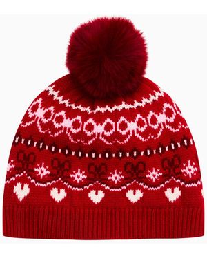 LoveShackFancy Sanibel Wool Fair Isle Beanie For - Red