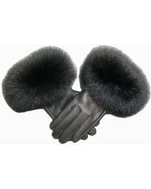 LoveShackFancy Susanna Chow Dawson Leather Fur Gloves For - Black