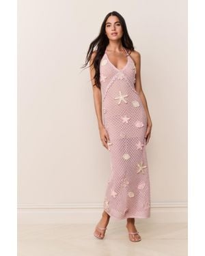 LoveShackFancy Macie Beaded Crochet Maxi Dress For - Pink