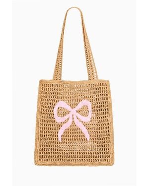 LoveShackFancy Seaside Straw Bow Beach Bag For - Natural