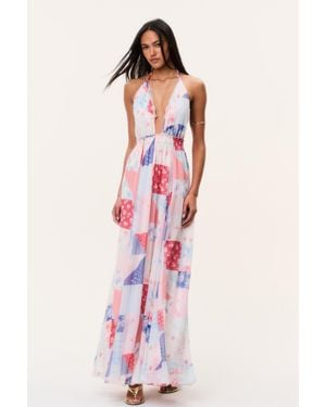 LoveShackFancy Fancy Patchwork Halter Maxi Dress For - Pink