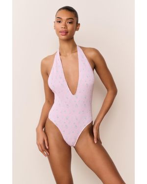 LoveShackFancy Gienna Floral Halter One-Piece Swimsuit For - Pink