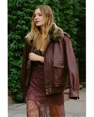 LoveShackFancy Eveline Leather Bomber Jacket For - Green