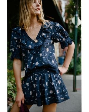 LoveShackFancy Kressler Floral Cotton Skirt For - Blue