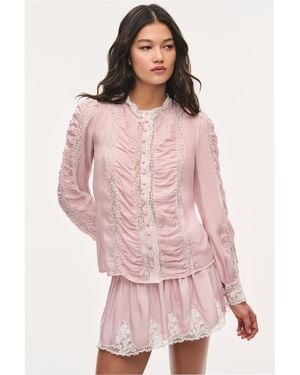 LoveShackFancy Jacque Silk Habotai Blouse For - Pink