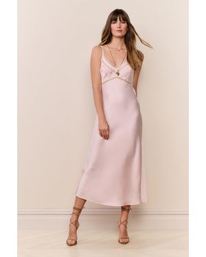 LoveShackFancy Annabeth Embroidered Satin Midi Dress For - Pink