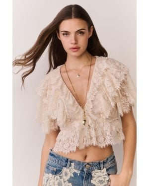 LoveShackFancy Caper Lace Ruffle Crop Top For - Natural