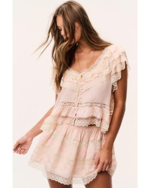 LoveShackFancy Klara Silk Lace-Trimmed Mini Skirt For - Natural
