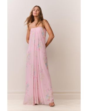LoveShackFancy Emara Strapless Floral Chiffon Gown For - Pink