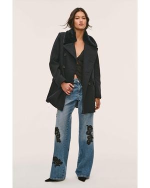 LoveShackFancy Verdine Faux Fur Collar Peacoat For - Blue