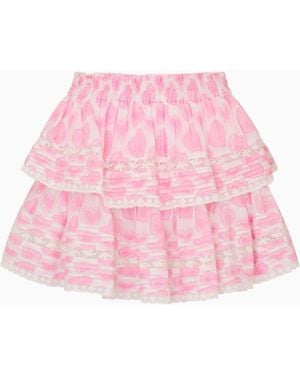 LoveShackFancy Heart Print Ruffle Mini Skirt For - Pink