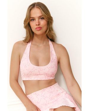LoveShackFancy Dierdra Floral Bow Print Active Bra For - Natural