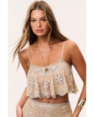 LoveShackFancy Sorwyn Beaded Sequin Crop Top For - Brown