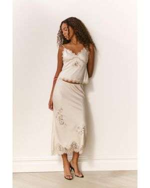 LoveShackFancy Vivia Satin Lace Midi Skirt For - Natural