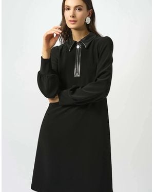 Joseph Ribkoff Silky Knit And Leatherette Trapeze Dress - Black