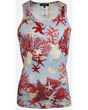 Versace Coral Print Ribbed Tank Top - Red