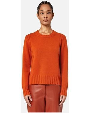 Alpha Studio Cashmere Crewneck Jumper With Ribbed Embroidery - Orange