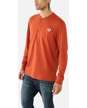 True Religion 107616 T Shirts Logo Henley Long Sleeve Summer Cotton Tee New - Orange