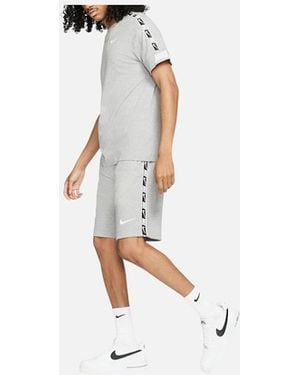 Nike Tracksuit T Shirts Tape Shorts Set Nsw Repeat Terry Shorts Cotton Tee - White