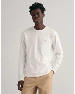 GANT Regular Fit Long Sleeve Shield Logo T-Shirt - Natural
