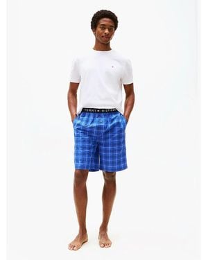 Tommy Hilfiger Pure Cotton T-Shirt & Shorts Pyjama Set Grid Plaid - Blue