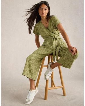 White Stuff Verity Linen Blend Jumpsuit Petite Print - Green