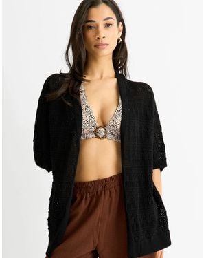 Gini London Crochet Knit Edge To Edge Cardigan - Black