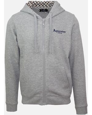 Aquascutum Classic Embossed Signature Logo Zip-Up Hoodie - Grey