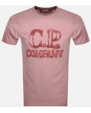 C.P. Company Blurred Logo T Shirt - Pink
