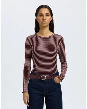 SELECTED Femme Anna Long Sleeve Crew Neck Tee Fig With Snow Stripes - Purple