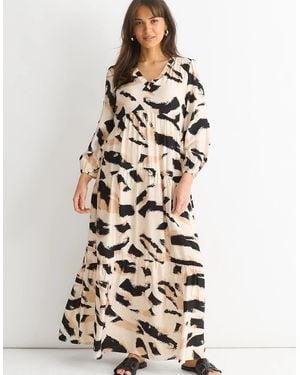 Gini London Cream Animal Print Smock Maxi Dress - White