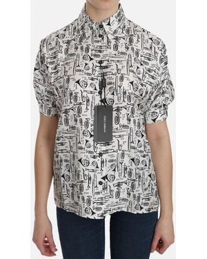 Dolce & Gabbana Dolce Gabbana Musical Print Silk Blouse - Brown