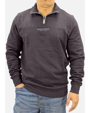 Weekend Offender Sweatshirt Quarter Zip Pullover Plain Jumper Cotton - Grey
