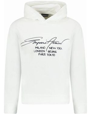 Emporio Armani Front Print Hooded Sweatshirt - White