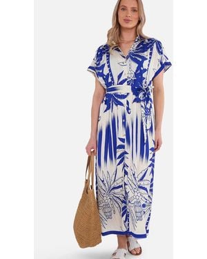 Gini London Tropical Print Midi Shirt Dress - Blue