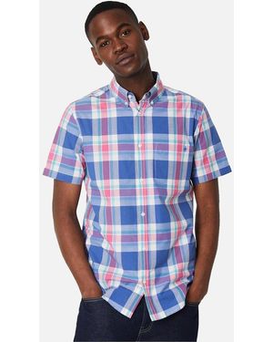 MAINE Large Check Short-Sleeved Summer Shirt - Blue