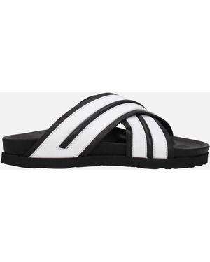 Palm Angels Leather Open Toe Slippers With Rubber Sole - Black