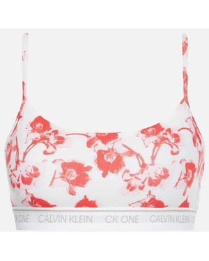 Calvin Klein Ck One Cotton Modal Blend String Bralette, Lilium Print/Strawberry Shake - Pink
