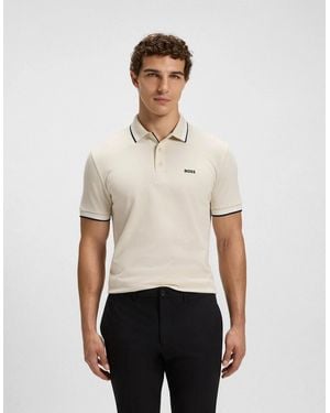 BOSS Boss Paddy Cotton-Piqué Polo Shirt With Contrast Logo - White