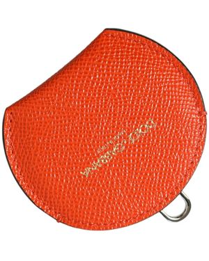 Dolce & Gabbana Authentic Leather Hand Mirror Holder With Logo Details - Orange
