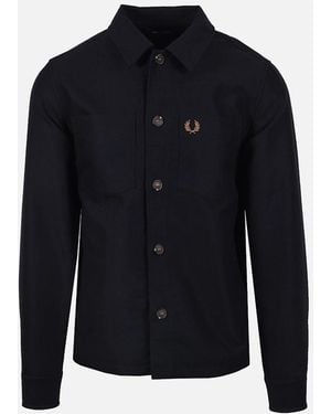 Fred Perry Brushed Twill Overshirt - Blue