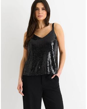 Gini London Sequin V Neck Cami Top - Black