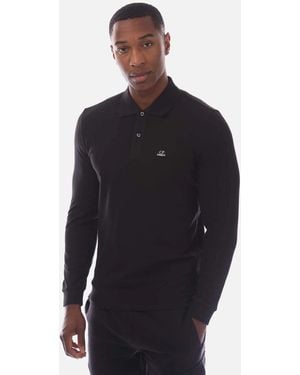 C.P. Company Stretch Piquet Long Sleeve Polo Shirt - Blue
