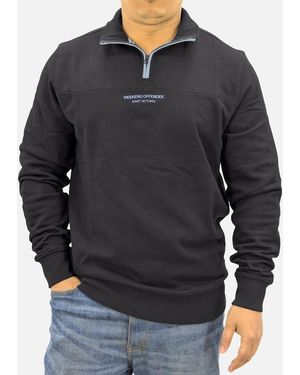 Weekend Offender Sweatshirt Quarter Zip Pullover Plain Jumper Cotton - Grey