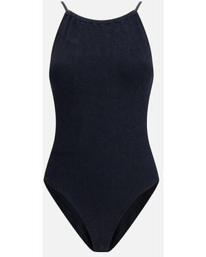 Hunza G High-Neck Crisscross Back One-Piece Swimsuit - Blue