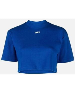 Off-White c/o Virgil Abloh Stamp Ribbed Cropped T-Shirt - Blue